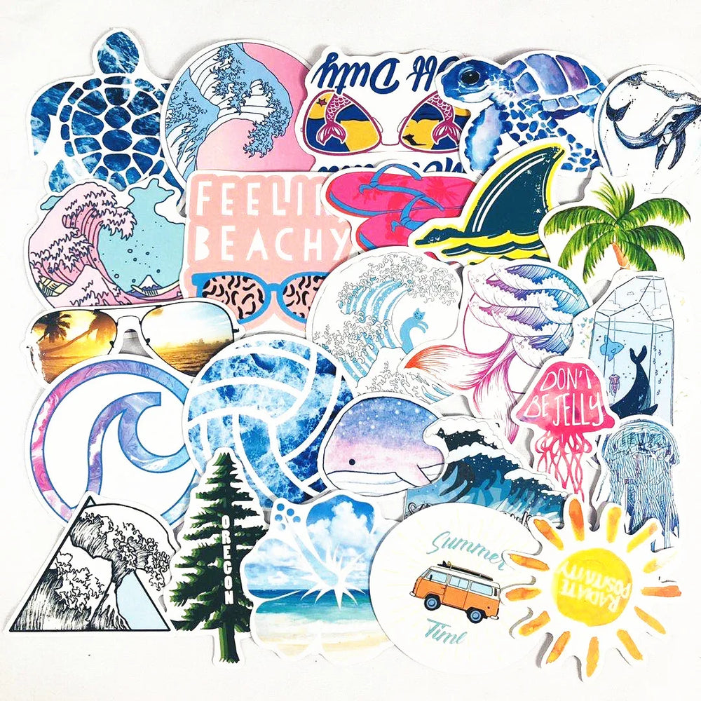 Ocean Beach Starfish Stickers Waterproof Decal Pack for Laptop, Motorcycle, Luggage, Snowboard, Car, Fridge (ONLINE ORDER ONLY)