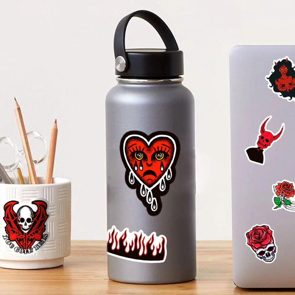 10/30/50PCS Cool Black Red  Gothic Skull Horror Stickers Graffiti Toys DIY Fridge Laptop Phone Notebook Luggage Car Sticker Gift (ONLINE ORDER ONLY)