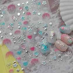 Dizzying Shell Coral Dolphin Starfish Heart Jellyfish Water Bubbles Ocean Adhesive Nail Art Decorations Stickers Manicure Decals (ONLINE ORDER ONLY)