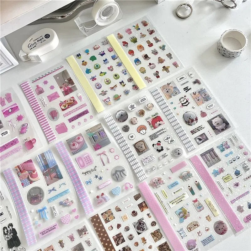 18Pc Set Japanese Y2K Cute Sticker Double Transparent Die cut Sticker Journal Handbook Scrapbooking Decoration Sticker Kids Gift (ONLINE ORDER ONLY)