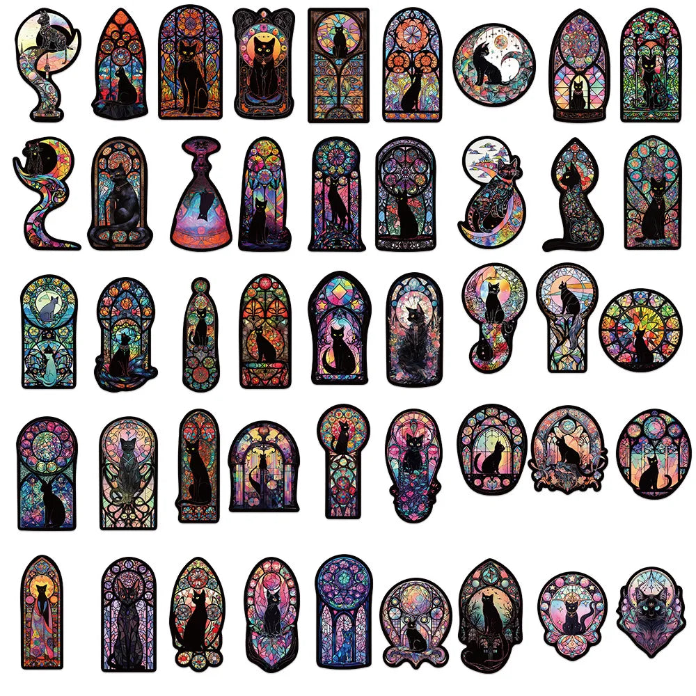 10/30/50PCS Cartoon Gothic Cat Stickers Cool Dark Wind Graffiti Decals PVC Waterproof DIY Motorcycle Phone Fridge Car Sticker (ONLINE ORDER ONLY)