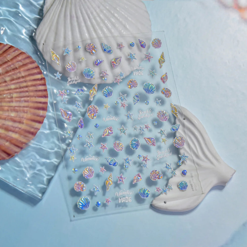 Shiny Colourful Marine Shell Starfish Ocean Elements Star Water Bubbles Star Conch Underwater Nail Art Stickers Manicure Decals (ONLINE ORDER ONLY)