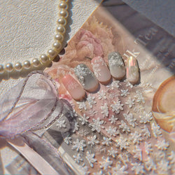 White Pink Flower Dreamy Romantic Petal Jelly Shiny Peach Blossom Polarized Light Delicate Nail Art Stickers 5D Manicure Decals (ONLINE ORDER ONLY)