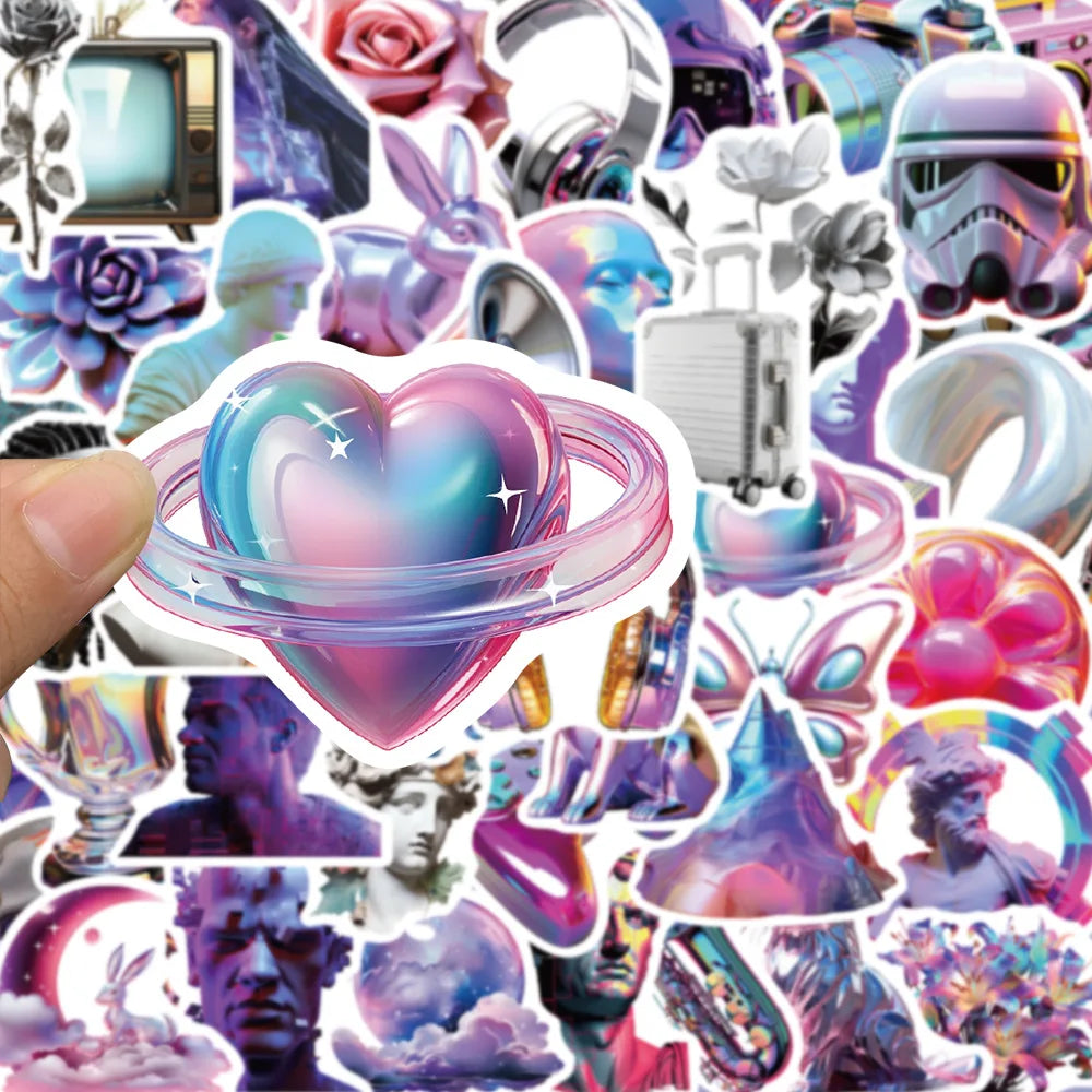 10/30/50PCS Cute 3D Steam Wave Laser Cartoon Sticker Cool Graffiti Decals Waterproof DIY Skateboard Laptop Phone Fridge Sticker (ONLINE ORDER ONLY)