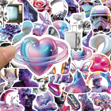 10/30/50PCS Cute 3D Steam Wave Laser Cartoon Sticker Cool Graffiti Decals Waterproof DIY Skateboard Laptop Phone Fridge Sticker (ONLINE ORDER ONLY)