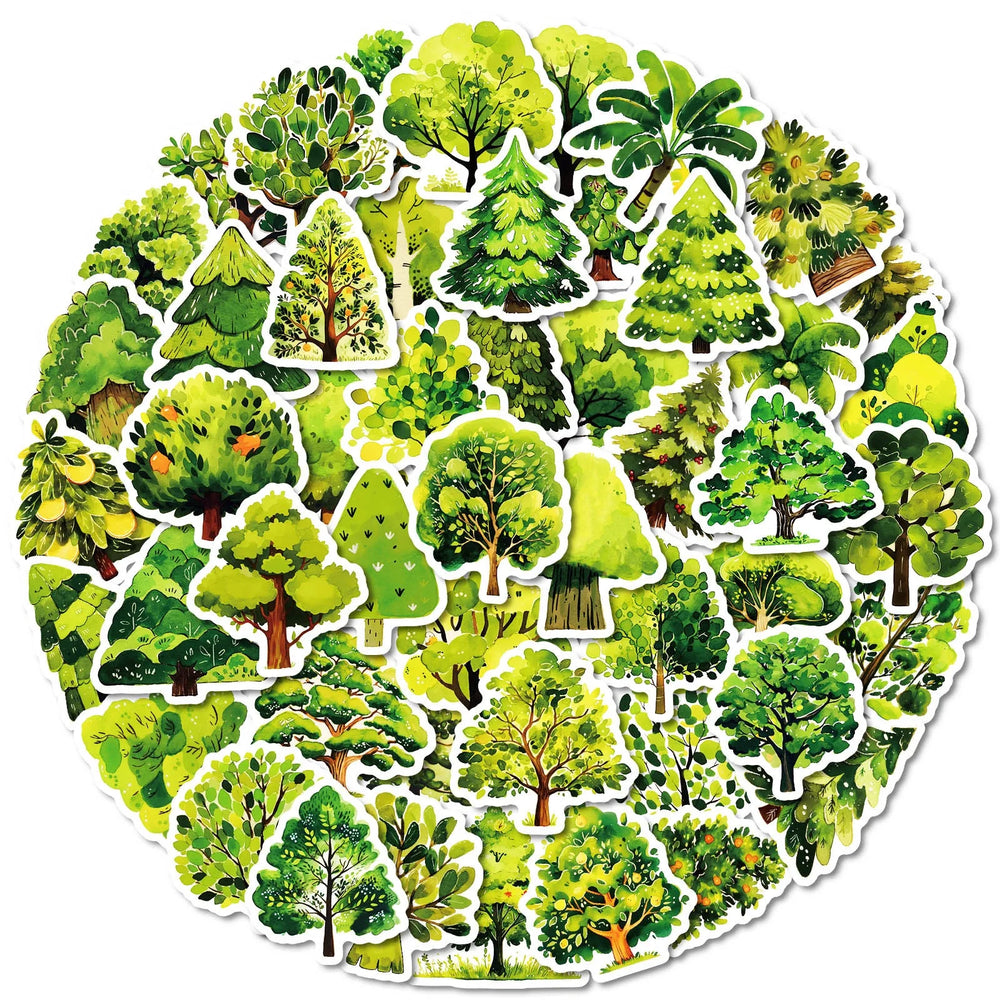 10/50pcs Outdoor Green Forest Trees Stickers DIY Luggage Notebook Motorcycle Laptop Decals Stationery Kids Toy Gift Sticker (ONLINE ORDER ONLY)