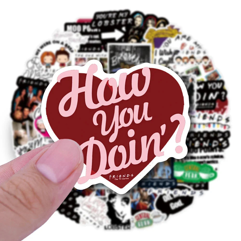 10/30/50PCS Friends TV Show Stickers Vintage Cartoon Decals Toys DIY Scrapbooking Phone Laptop Guitar Bike Stickers Kids Gifts (ONLINE ORDER ONLY)