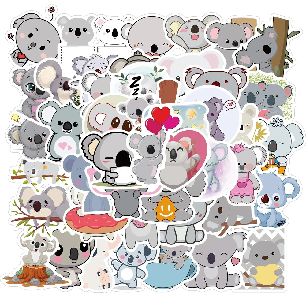 50pcs Cute Koala Cartoon Stickers for Helmet, Wall, Desktop Decoration (ONLINE ORDER ONLY)