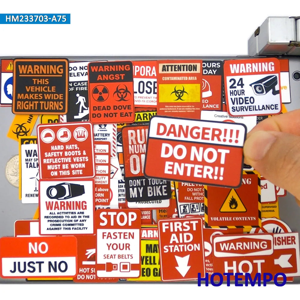 20/30/50/75Pieces Danger Stop Caution Tip Risk Signs Funny Warning Stickers for Phone Luggage Motorcycle Car Bike Laptop Sticker (Online Order Only)
