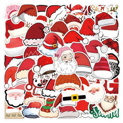 55pcs Santa Hat Stickers for Luggage, Water Bottles, Phones, Laptops, Cars, Scooters, Refrigerators (Online Order Only)