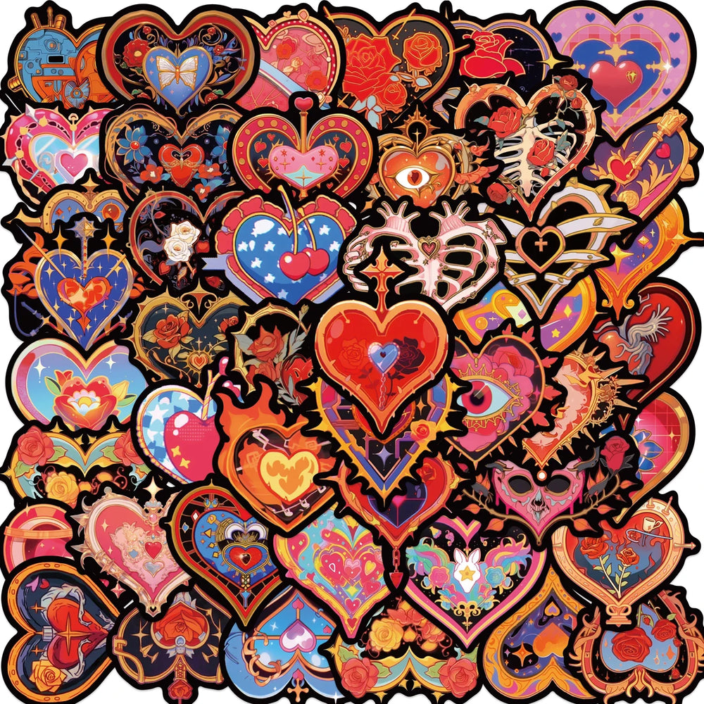 50pcs Retro Fancy Flower Skull Heart Stickers For Luggage Laptop Phone Water Bottle Vinyl Cartoon Waterproof Graffiti Decals (ONLINE ORDER ONLY)