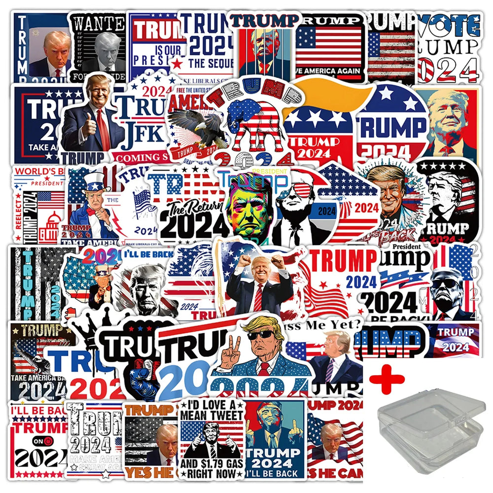 53 Trump Graffiti Stickers for Helmet, Wall, DIY Decoration with Storage Box (Online Order Only)