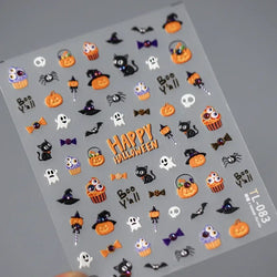 Cat Eye Halloween Terror Spider Cross Rose Love Heart Flower Snake Web Candy Bunny Thrilling Nail Art Stickers Manicure Decals (Online Order Only)
