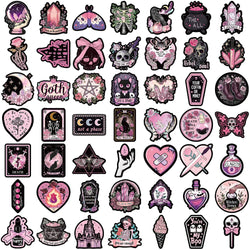 10/30/50PCS Black Pink Gothic Style Magic Witch Cartoon Sticker DIY Phone Laptop Luggage Skateboard Graffiti Decals Fun for Toy (ONLINE ORDER ONLY)