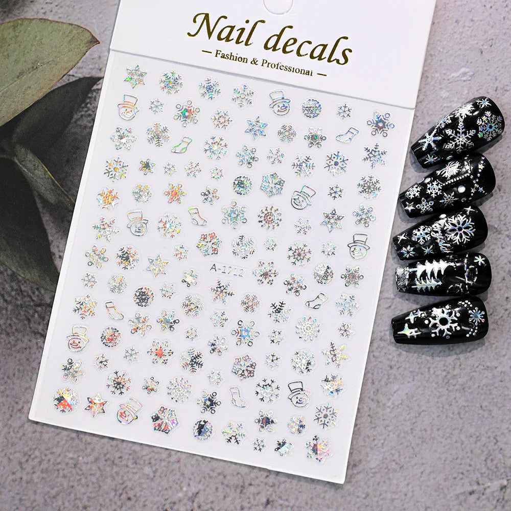 Winter Xmas 3D Nail Sticker Snowflake Flower Winter Decals Nail Stickers Cartoon Bird Santa Penguin Elk Slider New Year Manicure (ONLINE ORDER ONLY)