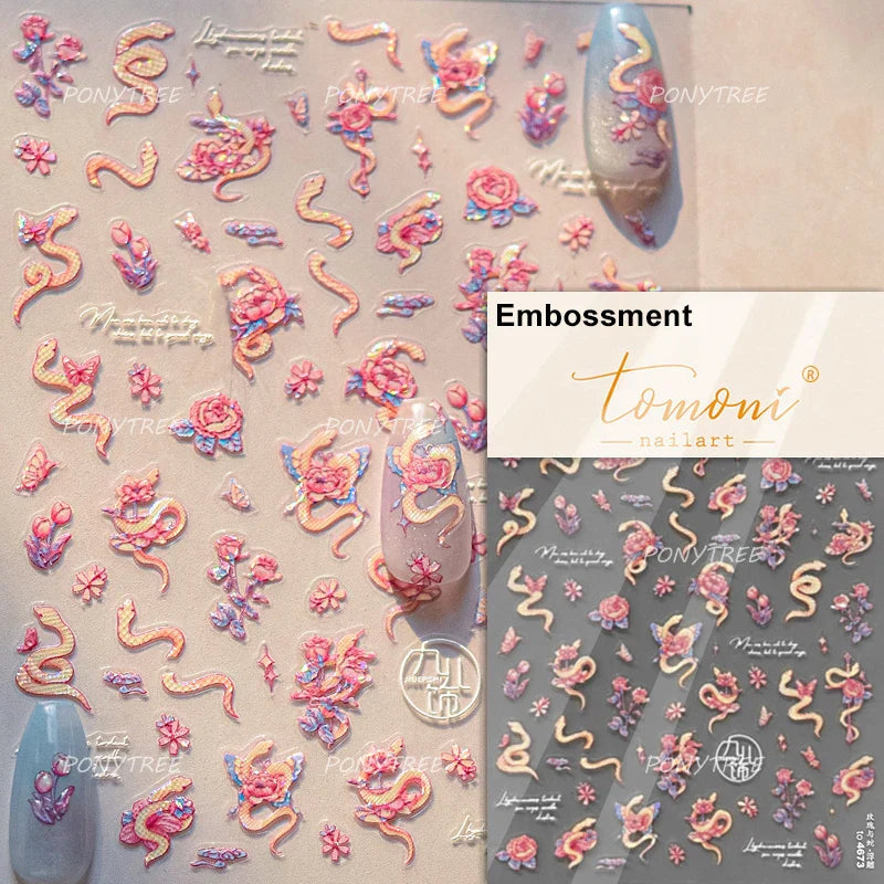 Retro Red Butterfly Snake Rose Flower Evil Eyes Gothic Architecture Cross Dark Self Adhesive Nail Art Stickers Manicure Decals (ONLINE ORDER ONLY)