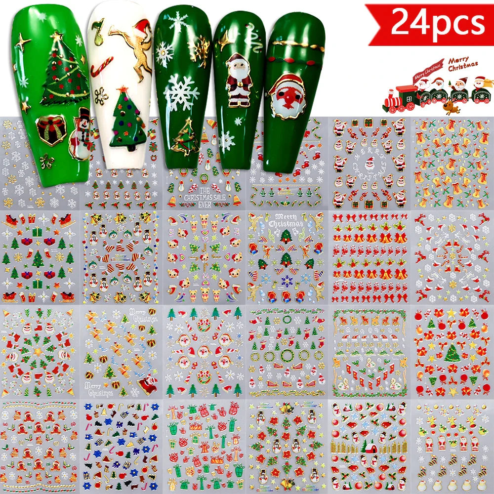 30 Sheets Cute Penguin Winter Nail Stickers Set 3D Snowflake Christmas Decals Tree Elk Bell Self Adhesive Slider Manicure Tips * (ONLINE ORDER ONLY)
