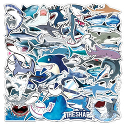 50Pcs Shark Cartoon Waterproof Vinyl Stickers for Skateboard Snowboard (Online Order Only)