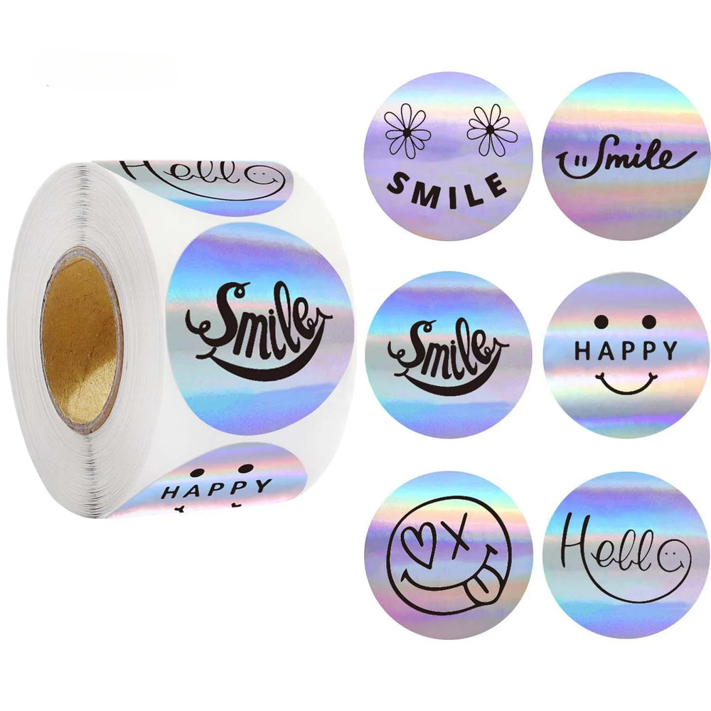 500Pcs /Roll 2.5cm Laser Sticker Reward Decorative Gift Series Self-Adhesive Stationery Sticker Labels (ONLINE ORDER ONLY)