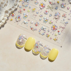 Colourful Field Bouquet Flower Spring Field Violet Daisy Bowknot Butterfly 5D Relief Adhesive Nail Art Stickers Manicure Decals (ONLINE ORDER ONLY)