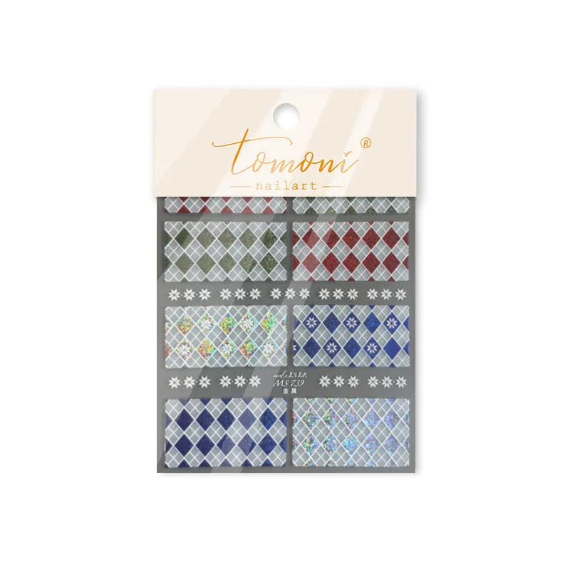 Geometric Grid Square Butterfly Snow Star Metal Self Adhesive Nail Art Sticker Snowflake Rhinestone Manicure Decal Nail Supplies (ONLINE ORDER ONLY)