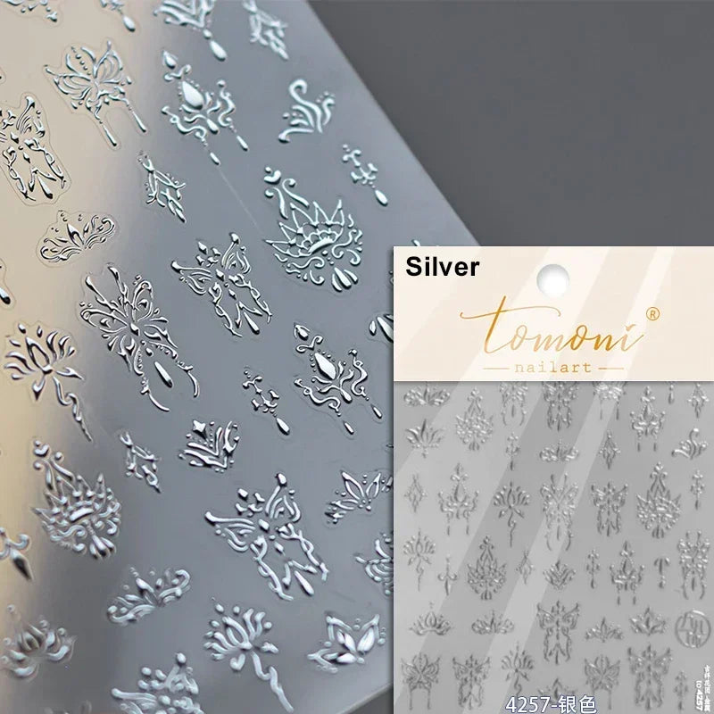 Charming Golden Gradient Shiny Rhinestone Jelly Butterfly Flower Petal Bowknot 3D Self Adhesive Nail Art Sticker Manicure Decals (ONLINE ORDER ONLY)