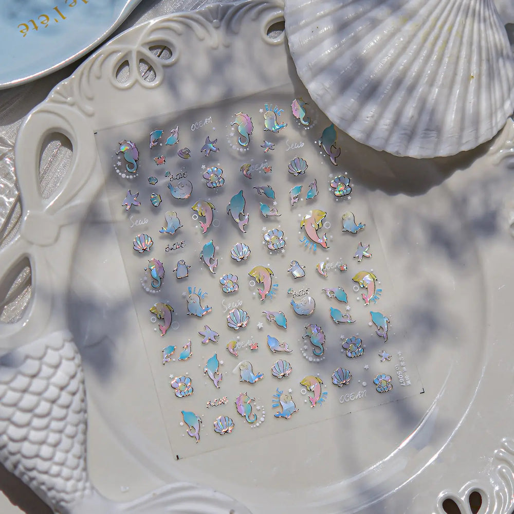 Starfish Dolphin Otter Shell Conch Whale Seahorse Pearl Oyster Infauna Self Adhesive Nail Art Stickers Manicure Decals Wholesale (ONLINE ORDER ONLY)