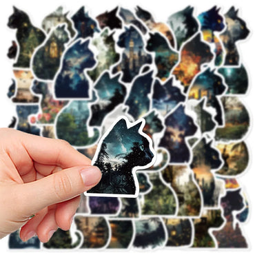 10/50PCS Personalized Cat Landscape Print Stickers Aesthetic Water Bottle Suitcase Guitar Kids Toy Scrapbook PVC Decals Sticker (ONLINE ORDER ONLY)