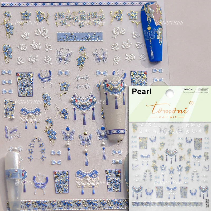 Yunjin Brocade Shawl Tassel Pendant Traditional Chinese Costumes and Ornaments Self Adhesive Nail Art Stickers Manicure Decals (ONLINE ORDER ONLY)