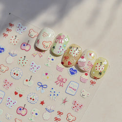 Bear Bowknot Bag Dessert Apple Core Earphone Cup Tulip Cherry Milk Cake Cookies Flower Adhesive Nail Art Stickers Manicure Decal (ONLINE ORDER ONLY)
