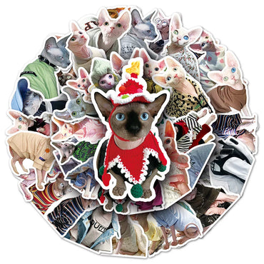 10/30/50PCS Cute Sphynx Cat Stickers Kawaii Animal Cartoon Decals DIY Scrapbook Phone Laptop Fridge Guitar Bike Graffiti Sticker (Online Order Only)