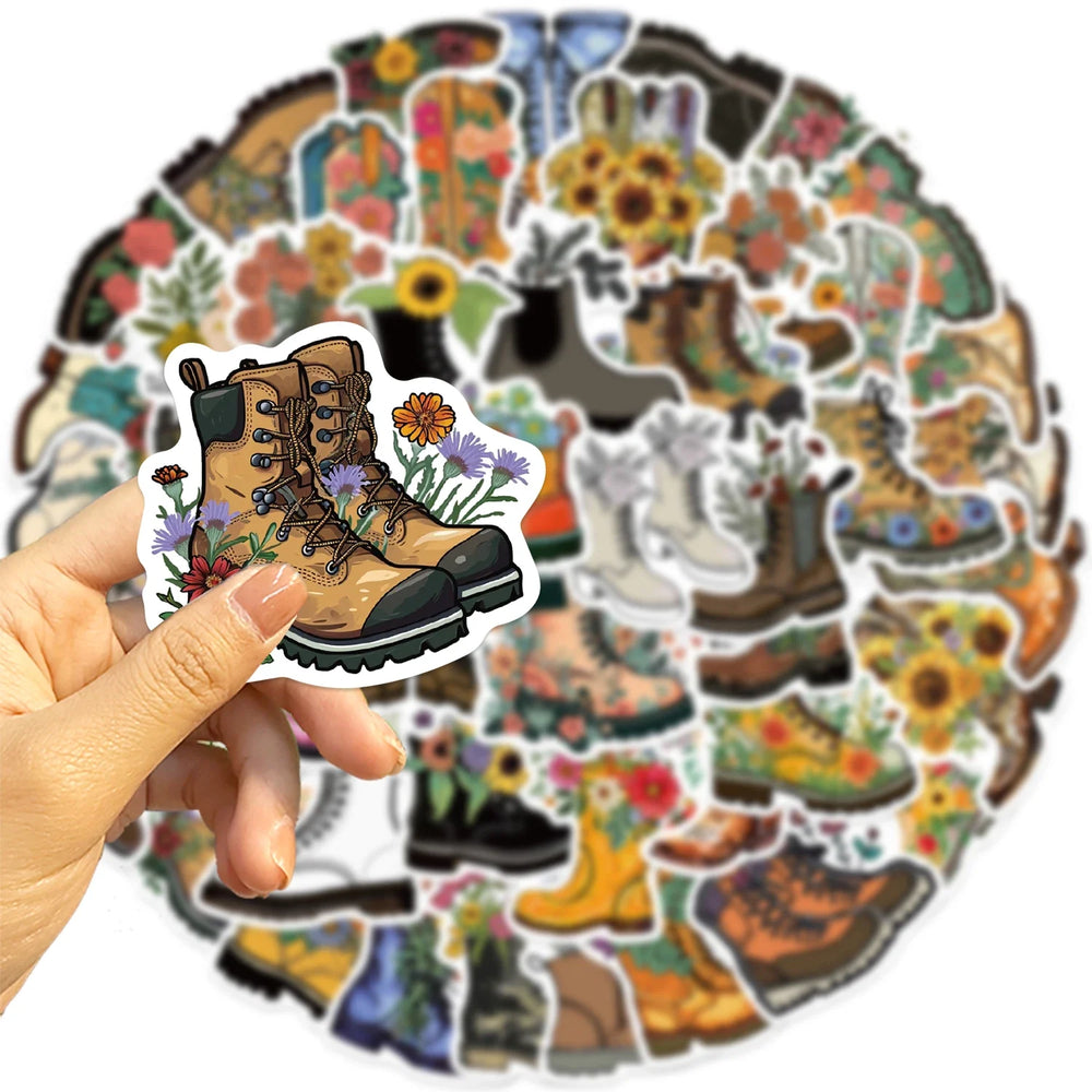 50pcs Vintage Flowers Boots Graffiti Stickers  DIY Scrapbooking  Waterproof Sticker For Laptop Phone Guitar Luggage (Online Order Only)