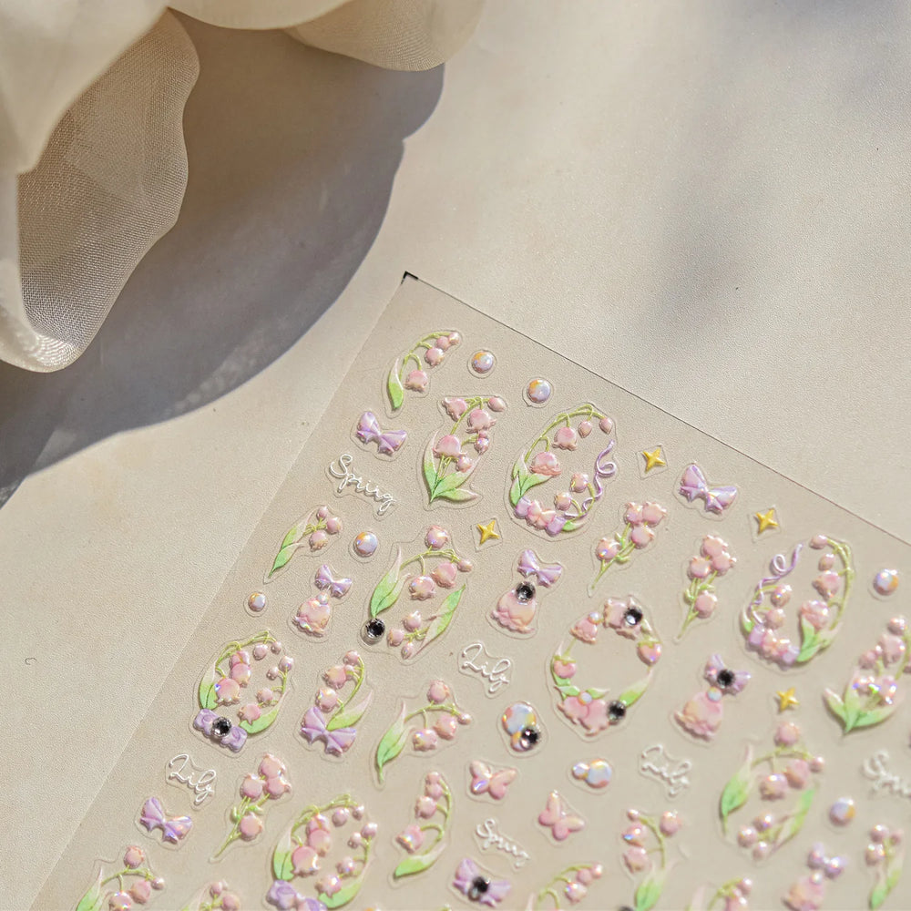 Lily of The Valley Star Spring Flower Bowknot Butterfly Water Bubbles Self Adhesive Nail Art Stickers Rhinestone Manicure Decals (ONLINE ORDER ONLY)