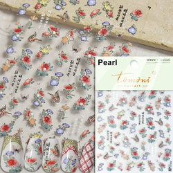 Pale Flower Bouquet Label Bowknot Stationery Sunflower Daisy Leaf 3D Self Adhesive Nail Art Stickers Rhinestone Manicure Decals (Online Order Only)