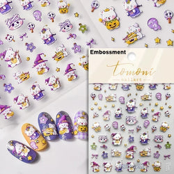 Cat Eye Halloween Terror Spider Cross Rose Love Heart Flower Snake Web Candy Bunny Thrilling Nail Art Stickers Manicure Decals (Online Order Only)