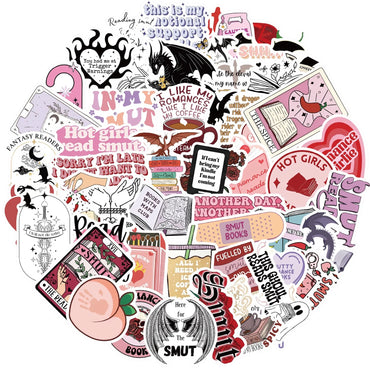 10/52pcs Cute Bookish Smutty Book Reading Stickers Decals DIY Scrapbooking Notebook Laptop Phone Luggage Car Decorative Sticker (Online Order Only)