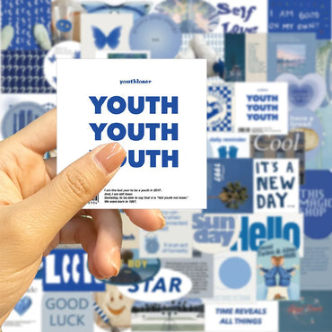 10/30/57PCS Ins Style Cute Blue Stickers Aesthetic Wall Decals PVC Waterproof DIY Skateboard Laptop Phone Fridge Guitar Sticker (ONLINE ORDER ONLY)