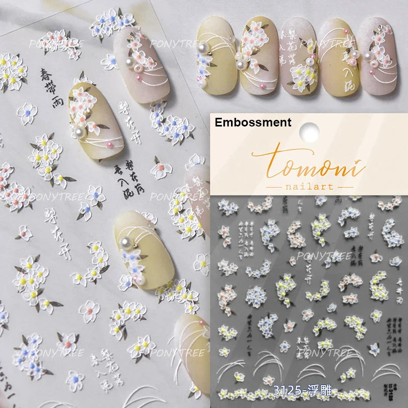 Chic Begonia Flower Miss-grass Pink Gradient Cherry-apple Tree Leaves Peach Blossom Adhesive Nail Art Spring Nail Stickers Decal (ONLINE ORDER ONLY)