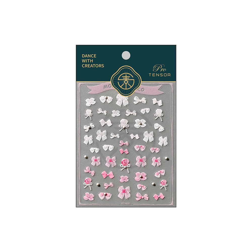 Chic Pink White Rose Flower Lace Bowknot Ribbon Jelly 5D Pearl Romantic Charming Self Adhesive Nail Art Sticker Manicure Decals (ONLINE ORDER ONLY)