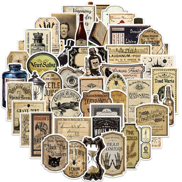 10/30/50PCS Vintage Horror Poison Label Stickers Gothic Pharmacist Decals Waterproof Graffiti Toys DIY Skateboard Scrapbook Bike (ONLINE ORDER ONLY)