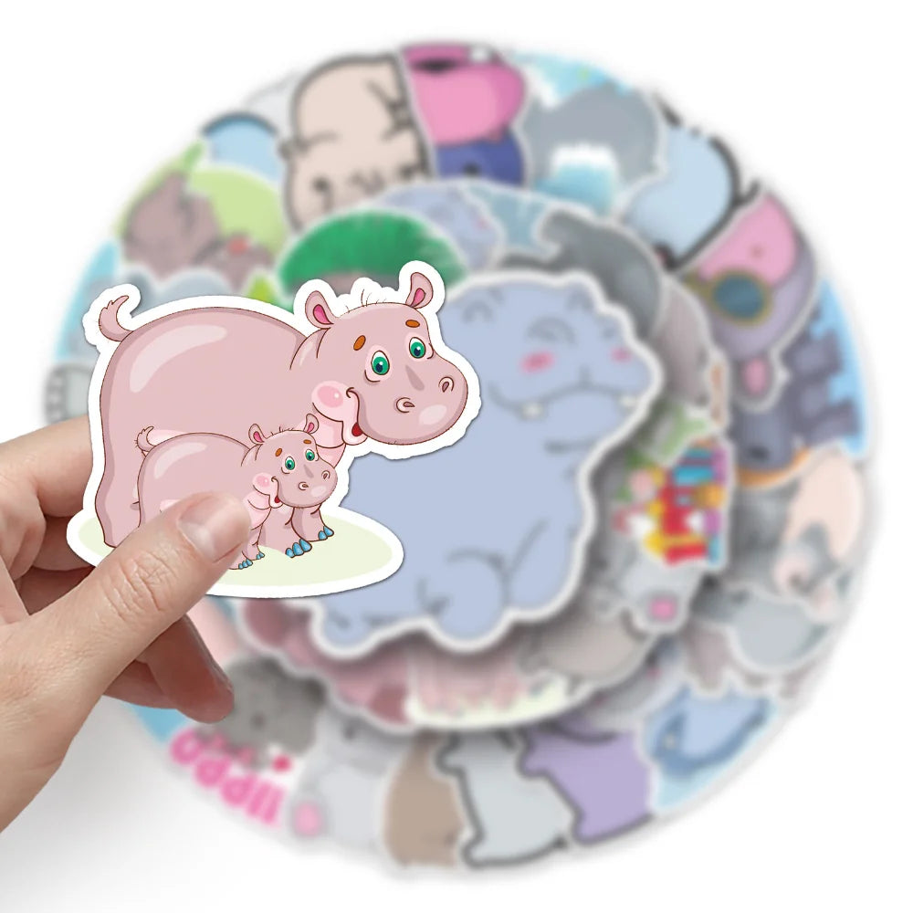 10/50PCS Cartoon Animal Hippo Sticker DIY Phone Laptop Luggage Skateboard Graffiti Decals Fun for Kid Toys (ONLINE ORDER ONLY)