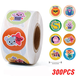 100-500 Pcs 1inch/2.5cm Animal Good Job Cool Stickers Roll for Envelope Praise Reward Student Work Label Stationery Seal Lable (ONLINE ORDER ONLY)
