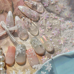 White Pink Flower Dreamy Romantic Petal Jelly Shiny Peach Blossom Polarized Light Delicate Nail Art Stickers 5D Manicure Decals (ONLINE ORDER ONLY)