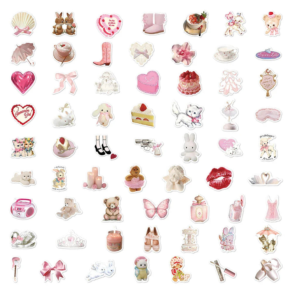 10/30/50PCS Cartoon Aesthetics Pink Stickers Cute Ins Style Decals DIY Decoration Notebook Phone Bike Laptop Fridge Luggage Toys (ONLINE ORDER ONLY)