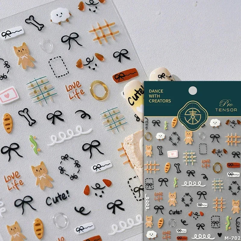 Cute Cat Eye Fishbone Animals Leopard Cat Ginger Cat Kitten Exclamation Point Paw Self Adhesive Nail Art Sticker Manicure Decals (ONLINE ORDER ONLY)