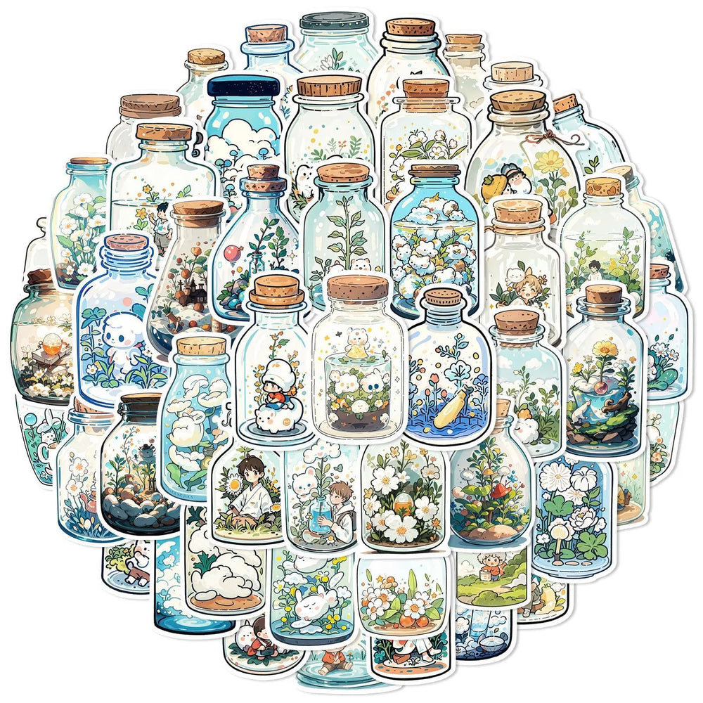 10/50pcs Japanese Style Bottle World Stickers Aesthetic Ins Cute Graffiti Decals Scrapbooking Luggage Fridge Laptop Sticker Toy (Online Order Only)