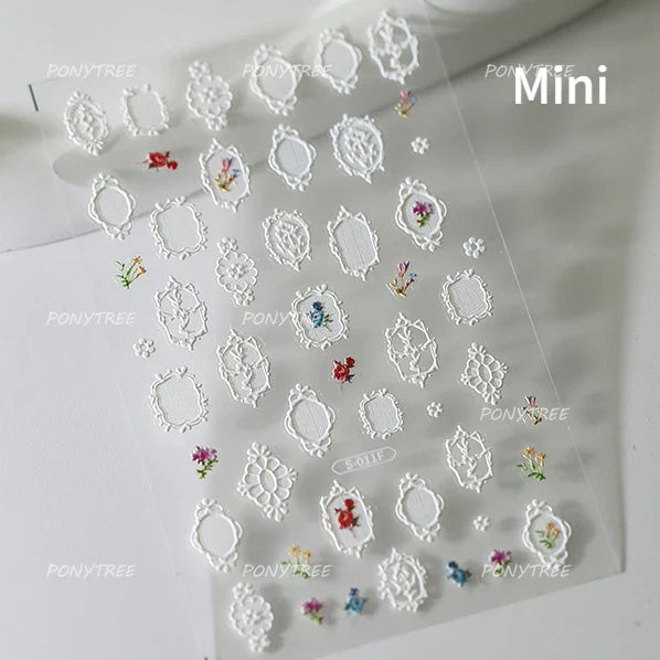 Dreamy Lace Rose Flower Fabric Art Tender Gauze Gird Pearl Pendant Irregular Pattern Nail Art Stickers Decoration Manicure Decal (ONLINE ORDER ONLY)