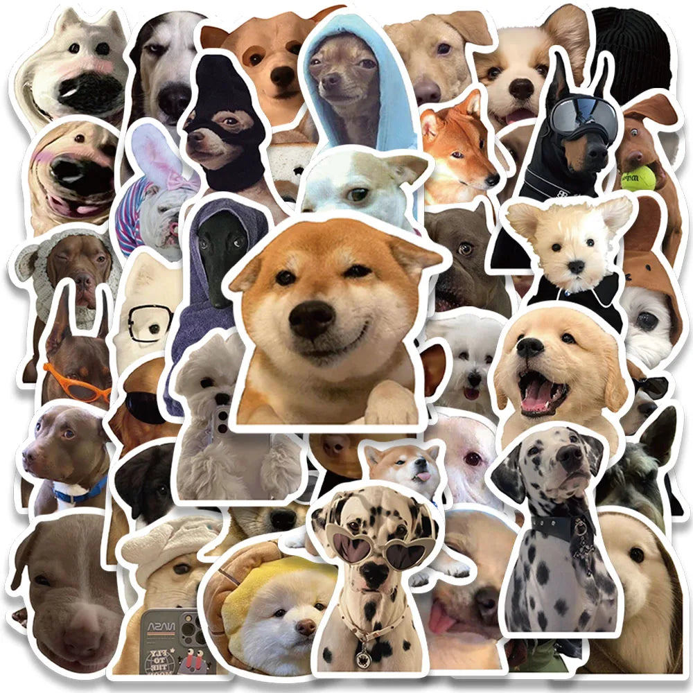 50pcs Funny Meme Dogs Stickers Water Bottle Pet Puppy Stickers Laptop Luggage Notebook Skateboard Waterproof Vinyl Car Decals (Online Order Only)