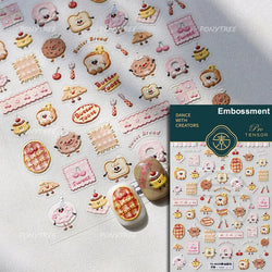 Cute Food Dog Baking Cookies Bread Rabbit Cheese Pudding Croissant Doughnut Adhesive Nail Art Decoration Sticker Manicure Decals (ONLINE ORDER ONLY)