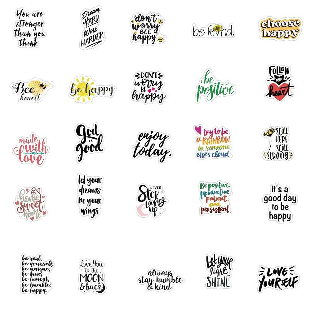 10/50/100PCS Inspirational Positive Quote Stickers DIY Diary Phone Bottle Laptop Luggage Graffiti Motivational Decals Sticker (ONLINE ORDER ONLY)